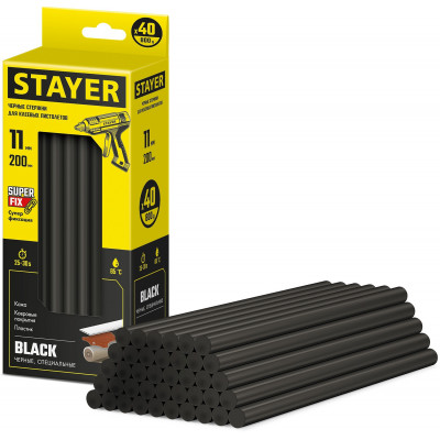Клеевые стержни STAYER Black чёрные, 11x200мм, 40шт 2-06821-D-S40