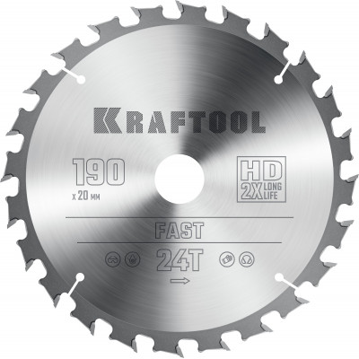 Пильный диск по дереву KRAFTOOL Fast 190x20 мм;24Т 36950-190-20