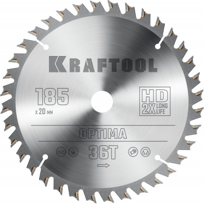 Пильный диск по дереву KRAFTOOL Optima 185х20мм;36Т 36951-185-20