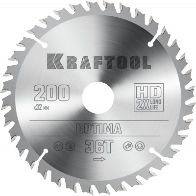 Пильный диск по дереву KRAFTOOL Optima 200х32мм;36Т 36951-200-32