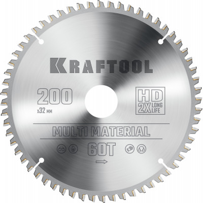 Пильный диск по алюминию KRAFTOOL Multi Material 200х32мм;60Т 36953-200-32