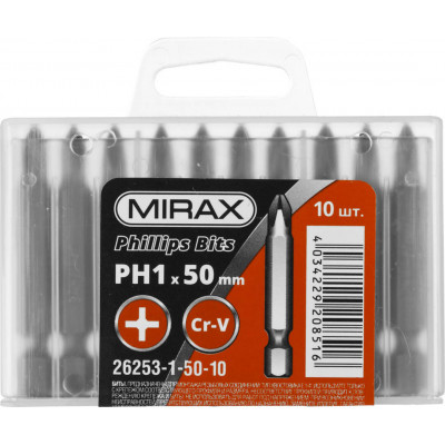 Биты MIRAX PH1, 50мм, 10шт 26253-1-50-10