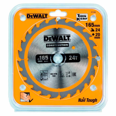 Пильный диск по дереву DeWalt 165x20мм;24T DT1949