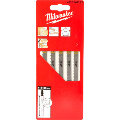 Пилка для лобзика Milwaukee T101BR (шаг 2.5мм, 105мм, 5шт) 4932348072