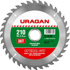 Пильный диск по дереву URAGAN Optimal cut 210х30мм;36Т 36801-210-30-36