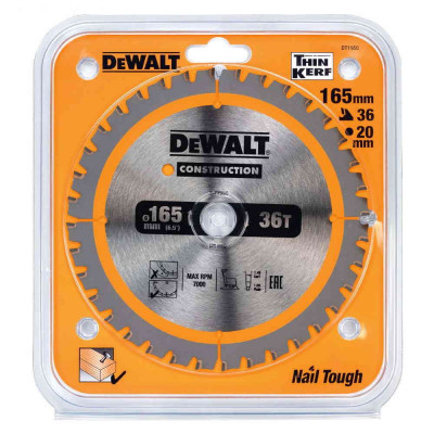 Пильный диск по дереву DeWalt 165х20мм;36T DT1950