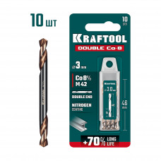 Сверло по металлу двухстороннее KRAFTOOL DOUBLE Сo-8 3.0х46мм, M42(+8%Co), 10шт 29654-3.0-10