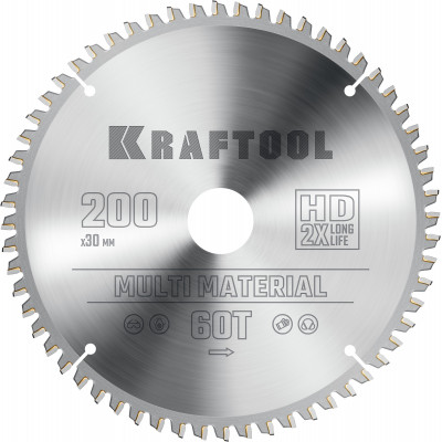 Пильный диск по алюминию KRAFTOOL Multi Material 200х30мм;60Т 36953-200-30