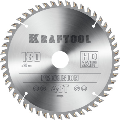 Пильный диск по дереву KRAFTOOL PRECISSION 180х20мм;48Т 36952-180-20